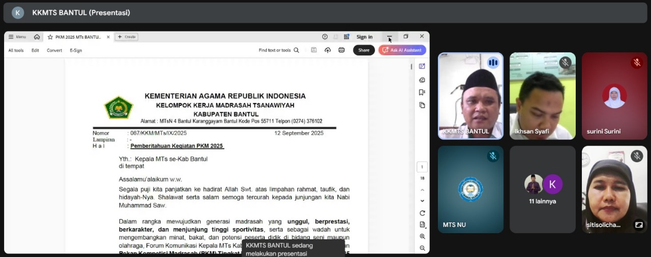 Kepala MTsN 9 Bantul Ikuti Koordinasi KKMTs Persiapan PKM via Zoom 